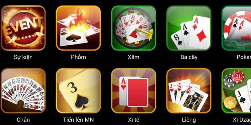 Danh sách trò chơi tại sảnh game bài 888B